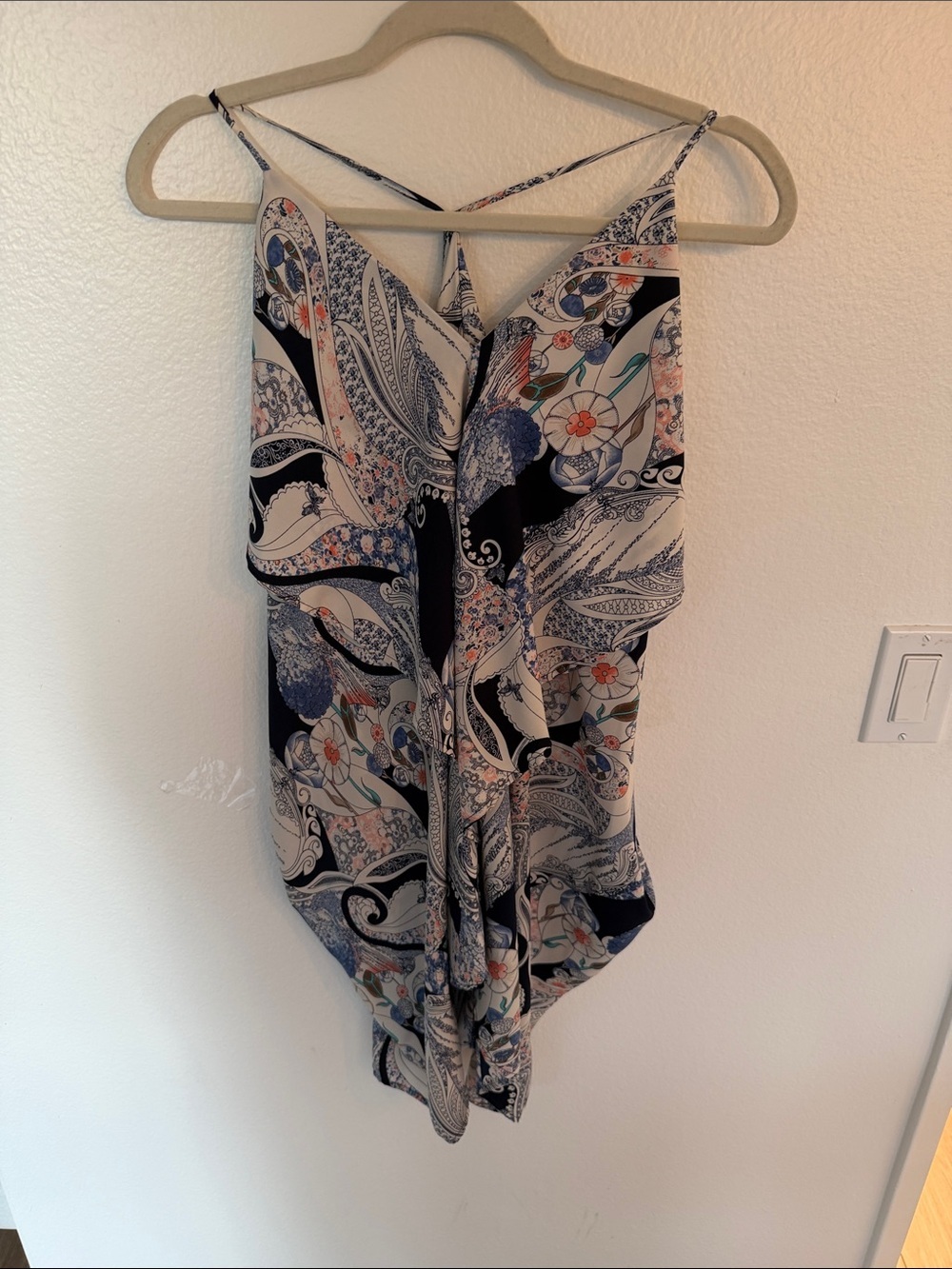 Paisley Print Spaghetti Strap Mini Dress - Navy & Cream